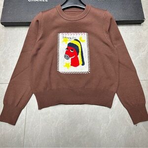 Acne Brown Sweater with Red and Yellow Graphic